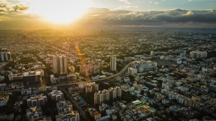 Fototapeta premium Ariel Shot of beautiful Bangalore City in India 