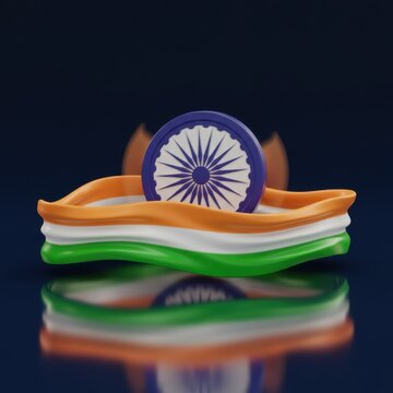 India Flag Celebration: 3D Render of Indian Tricolor and Ashoka Chakra
