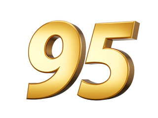3d Shiny Gold Number 95, Ninety Five 3d Gold Number On Isolated Background, 3d illustration