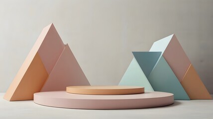 Abstract geometric podium made of triangles and circles 