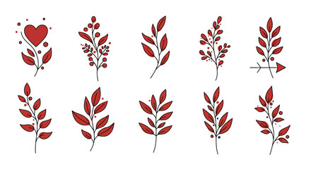 Elegant single-line vector drawings of plants and leaves on a clean white background. Minimalist and modern style with smooth, continuous lines, perfect for natural-themed branding, stationery, 