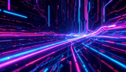 Abstract Neon Circuit Board Landscape