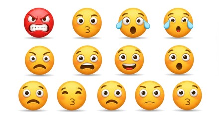 A Collection of Diverse Emojis Expressing a Wide Range of Human Emotions and Feelings, from Joy to Anger, Sadness to Surprise