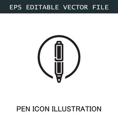 Pen Icon Logo Vector Image in Black and White for Stationery Branding and Graphic Design
