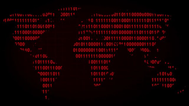 World map binary code numbers changing 0 or 1 Continents on a binary world map. Digital number changing values. binary world map. 4K Technologic world map Loopable
