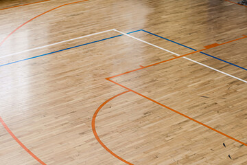 Basketball court in minimalist style in orange and blue colors