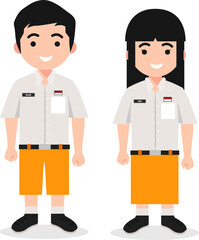 Kindergarten Students in Indonesian Orange School Uniform