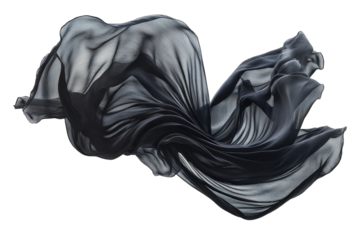 Flowing Black Fabric Waves Abstract on Black Background Dark Ethereal Curving Cloth Elegant on transparent background