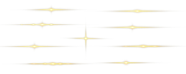 Light Streaks of Golden Neon – Speed and Motion Lines Effect on Transparent PNG Background, Glowing Horizontal Trails for Abstract Design, High-Tech Graphics, and Fast Light Illustrations