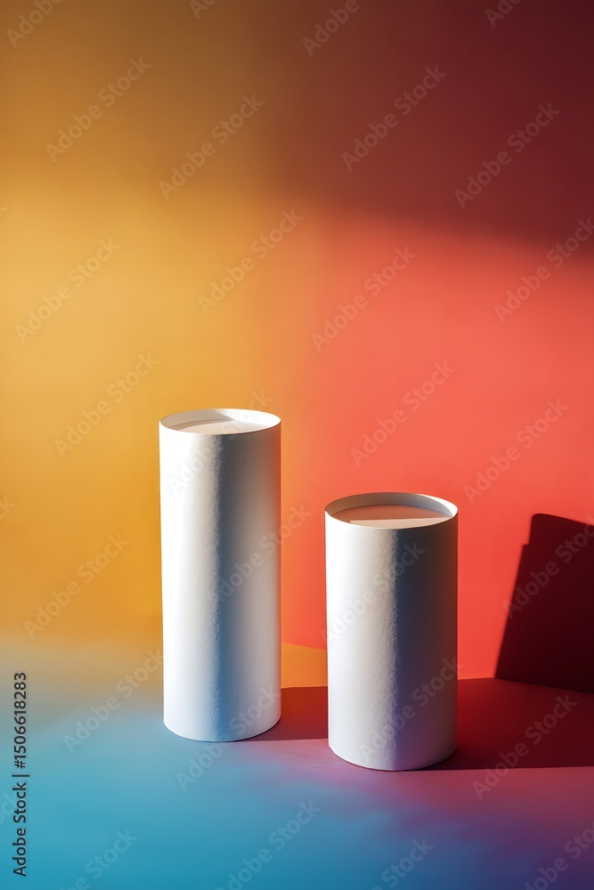 Poster two cylinders with matching shadows on a colored background