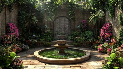 fountain in the garden Lush Garden Escape