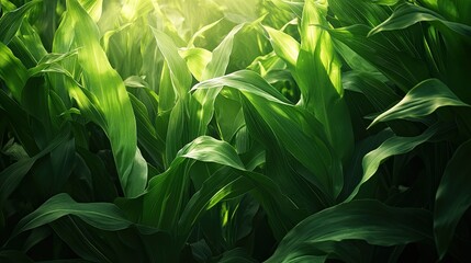 Lush green cornfield basking in bright sunlight
