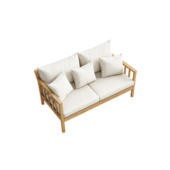 Modern Light Wooden Sofa with White Cushions - Top View