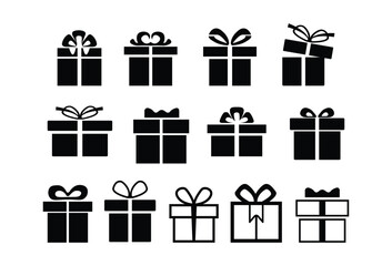 Gift Box Icons Collection – Present Symbols Set Isolated on White Background