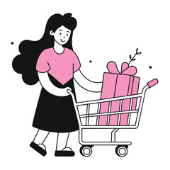 add to cart business illustration of a woman 