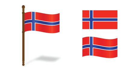 Norwegian Flag Waving Set Isolated on White Background