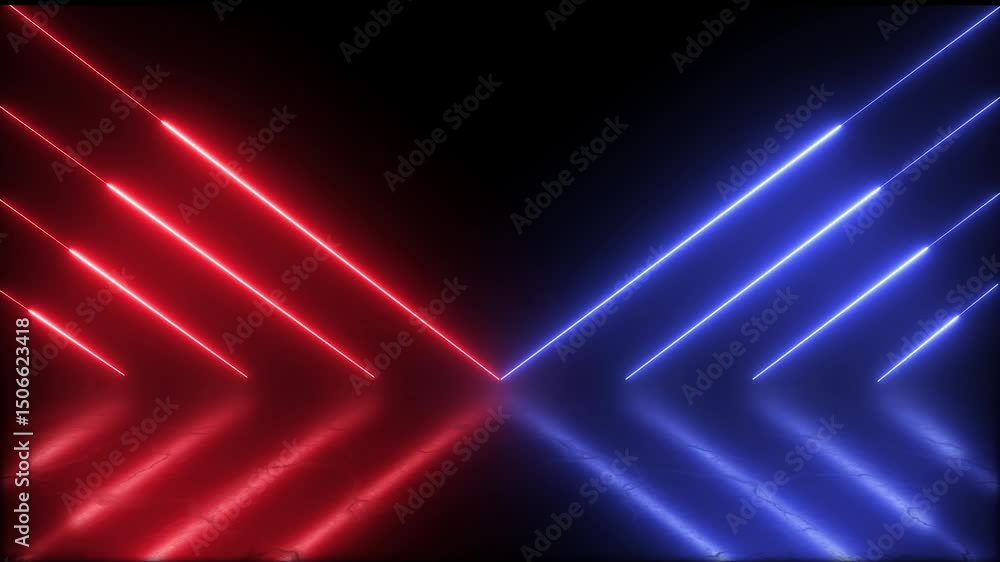 Poster intersecting red and blue neon light trails - dynamic, futuristic background for events and digital 