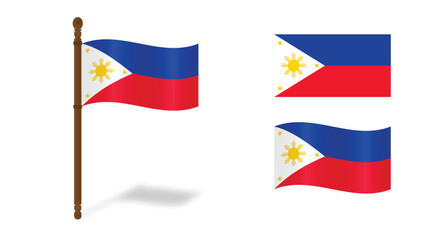 Philippine Flag Set in Various Styles Isolated on White Background