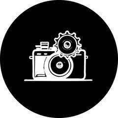 Photography innovation featuring camera illustration with gear integration in black circle