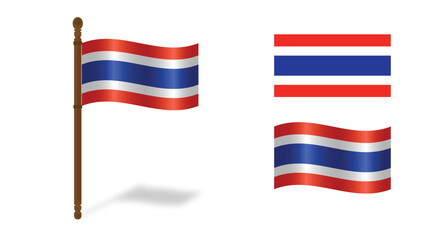Thailand Flag Collection in Multiple Styles Isolated on White Background