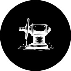 Abstract depiction of a vintage faucet spewing water in a contrasting black circle