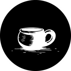 Elegant black and white rendering of a ceramic coffee cup silhouette design