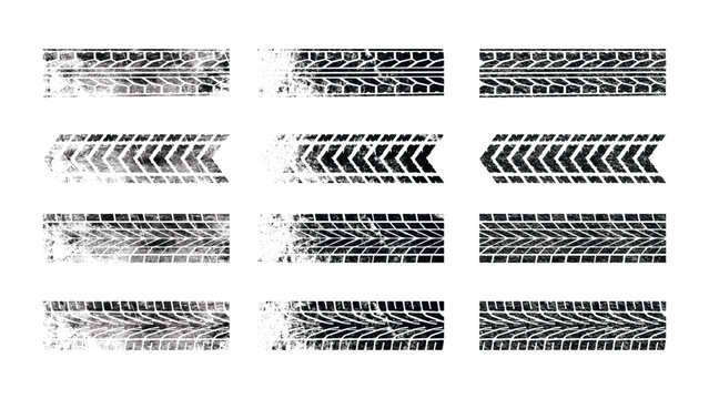 Grunge Tire Tread Marks Set Isolated on White Background