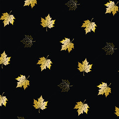Luxury Golden Maple Leaf Seamless Pattern on Black Background