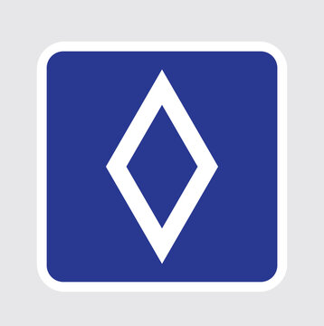 white diamond shaped traffic sign on blue background. white almas france traffic sign.eps