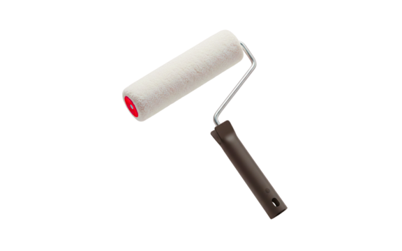 "Paint roller brush angled diagonally isolated on white background PNG, sharp and clear edges"

