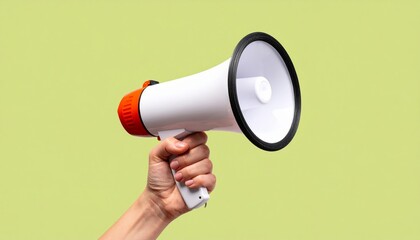Man and woman shouting through a megaphone to announce news and communicate a loud business message