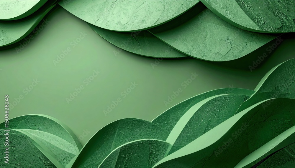 Poster dynamic green waves abstract design digital art minimalist style close-up view nature inspired