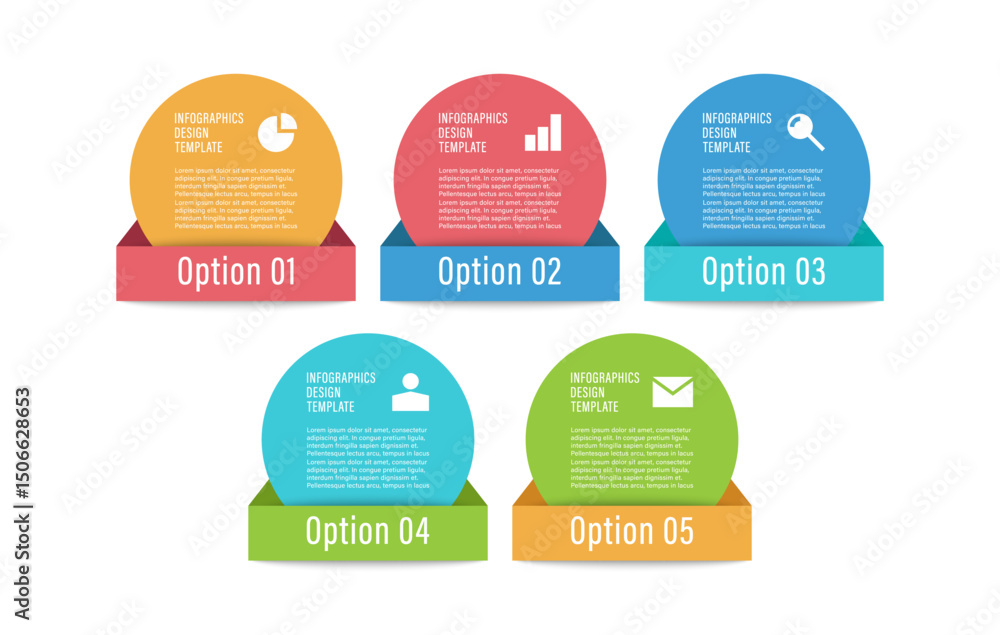 Poster five processes or steps vector infographic template. presentation slide template with icons
