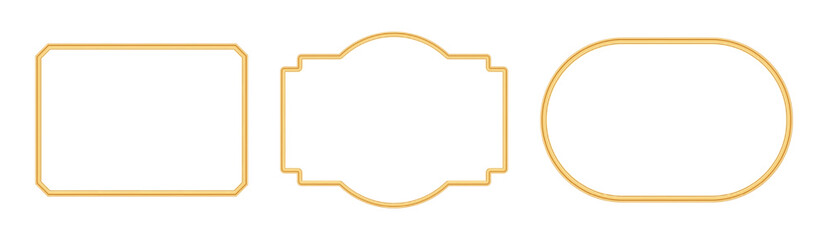 Fototapeta premium Collection of shiny golden luxury frames. 3d realistic rectangle, oval mockup for photo frame. Ornamental border in oriental style. Indian decorative element. Vector for certificate, stamp, vignette