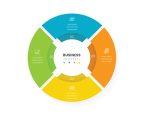 4 section circle pie chart type business infograph for company feature
