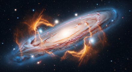 Spiral galaxy cosmic dance symbolizing creation and expansion in the universe with vibrant colors and celestial elements