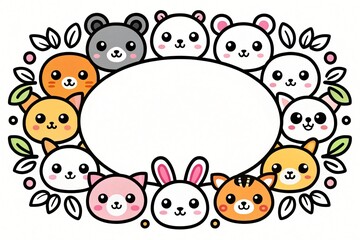 Fototapeta premium Adorable Kawaii Animals Circular Frame Perfect for Kids Design and Greeting Cards