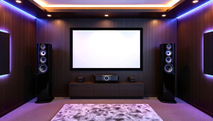 Modern home theater setup with sleek audio equipment, cinematic experience