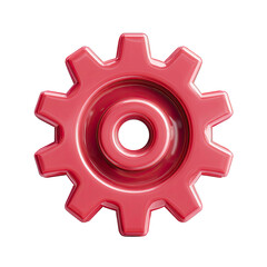 Red Gear Cogwheel 3D Render on Transparent Background