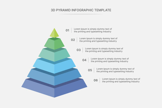 Hierarchy Triangle Pyramid Infographic Design Template with 6 Steps