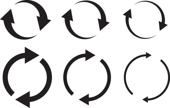 Circle arrow icon set. refresh reload arrow symbol. Recycle, Repeat reload icons set. round arrow.