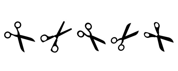 Scissors icon set. Simple silhouette of open scissors. Scissors logo icon. Stock vector illustration isolated on a white background.