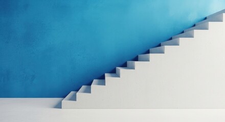 White staircase against blue wall symbolizing growth progress and achievement