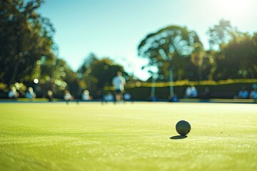 high detail visual of Lawn bowls match with distant spectators