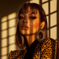 AI-generated fashion portrait of a confident Black woman in leopard print, showcasing elegance, power, and natural beauty. Stylish lighting and modern editorial vibe.