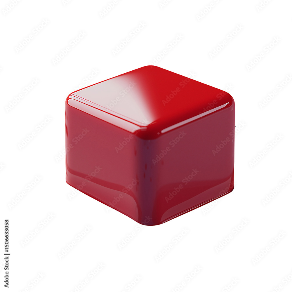 Fototapete red cube object rendering with glossy surface against a backdrop isolated on transparent background 