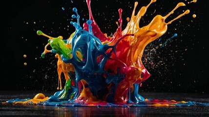 colorful splashes of paint on a black background