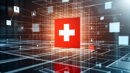 Digital healthcare network, interconnected data, medical symbol - Powered by Adobe