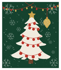 Classic Merry Christmas Illustration with Decorated Tree and Snow-06