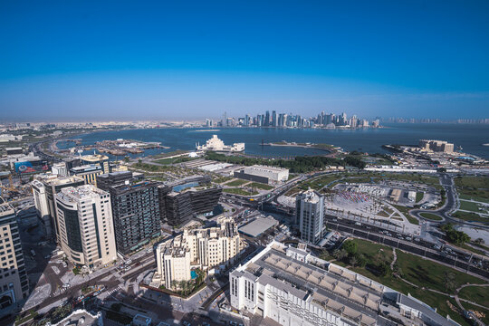 Doha skyline rising above the Persian Gulf in Qatar